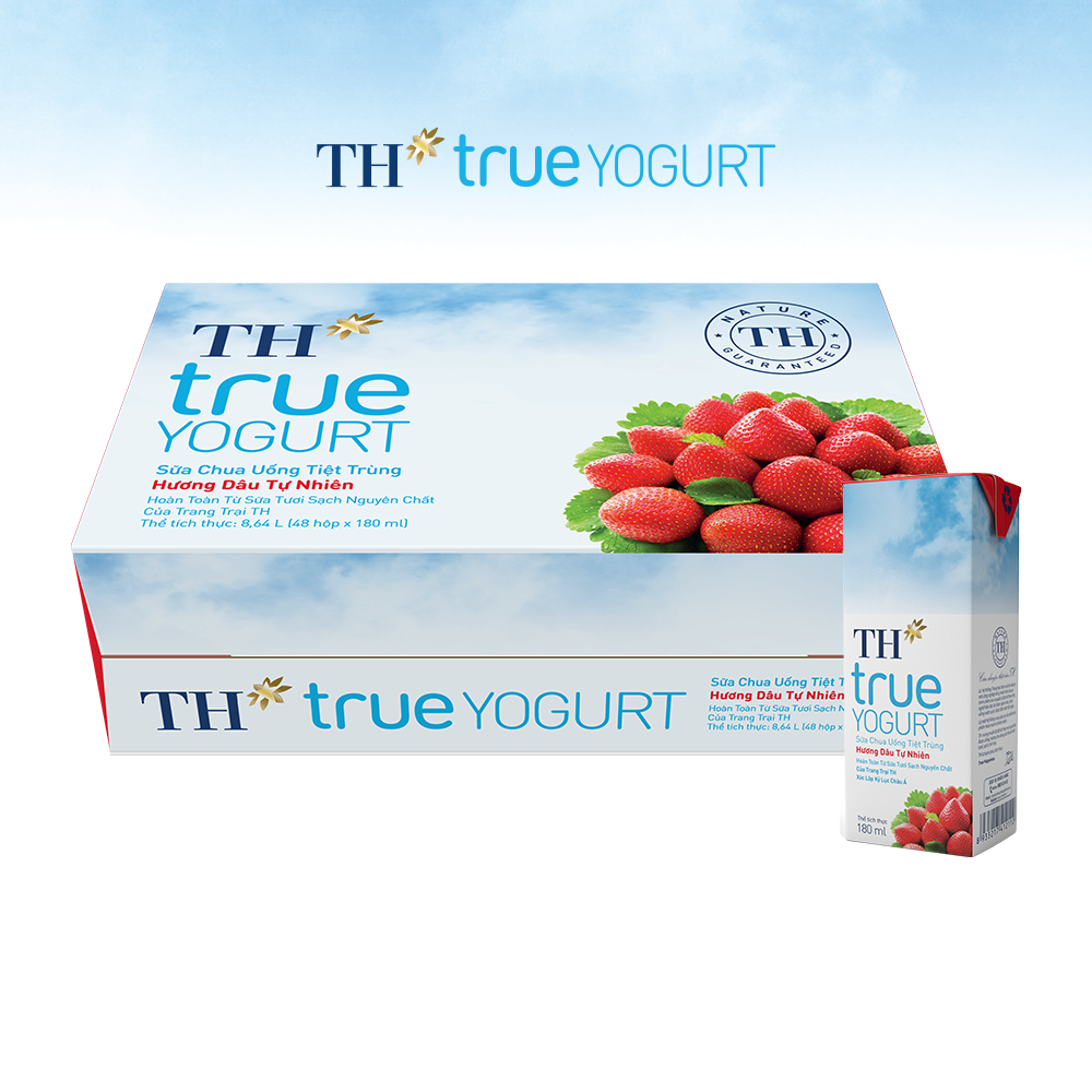 Thùng 48 hộp sữa chua uống tiệt trùng TH true YOGURT hương dâu tự nhiên 180 ml (180 ml x48)