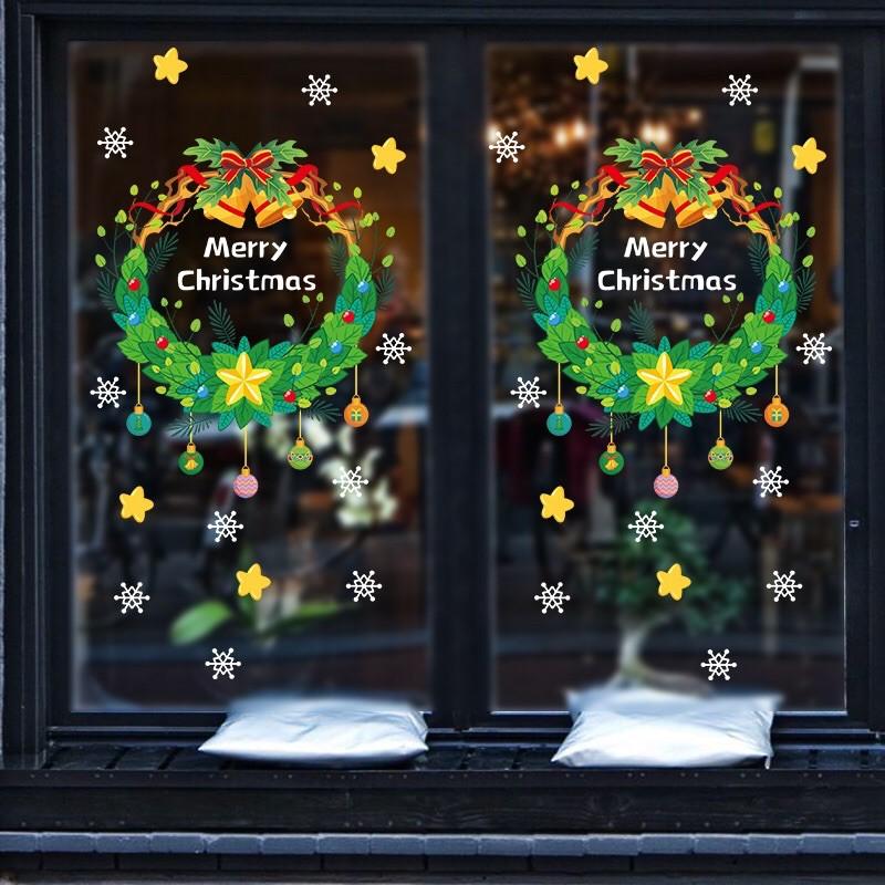 Decal trang trí Noel - Vòng Nguyệt Quế Xanh kèm chữ