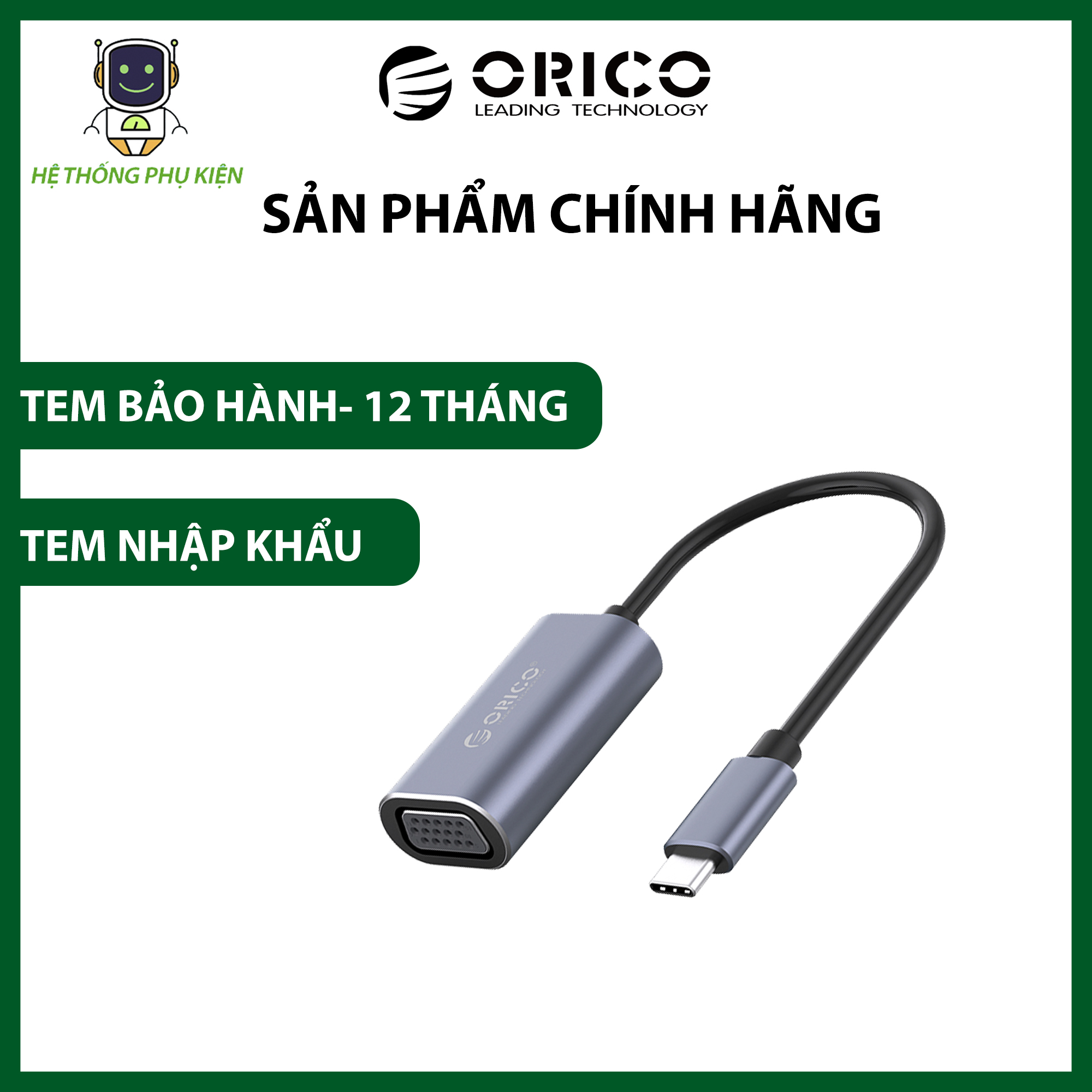 Đầu Chuyển Đổi Type C Sang Cổng VGA ORICO CTV-GY Hàng Chính Hãng