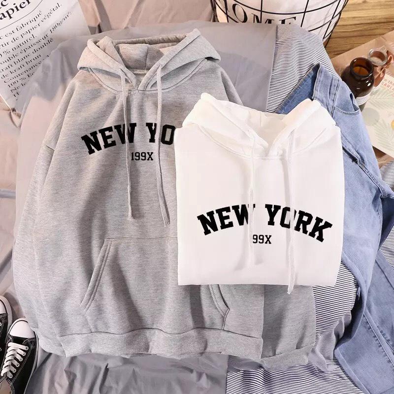 Áo hoodie nam nữ in chữ newyork vải nỉ bông mềm mịn nón 2 lớp
