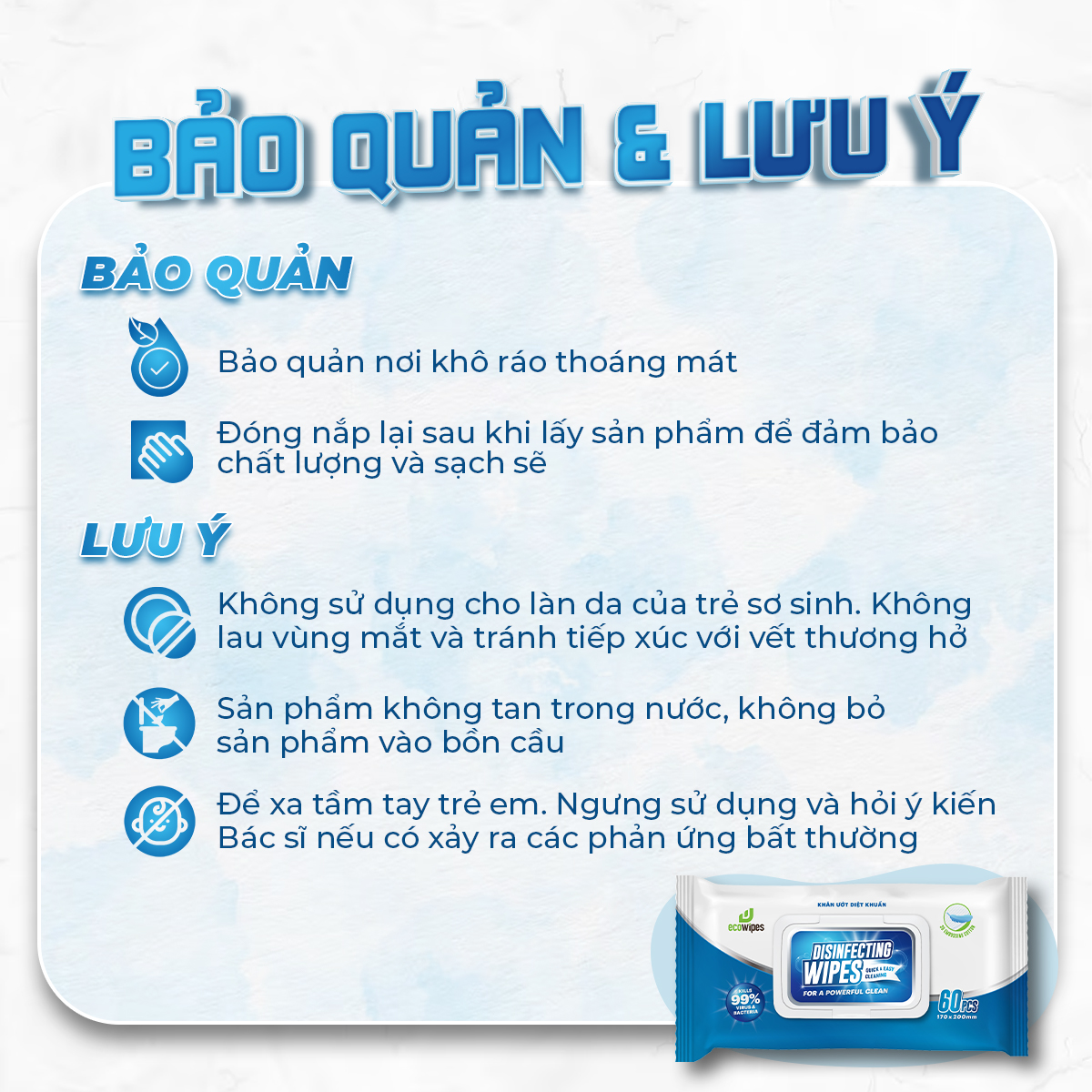 Khăn giấy ướt diệt khuẩn Ecowipes gói 60 tờ Disinfecting Wipes diệt 99,9% vi khuẩn hương chanh dịu nhẹ không kích ứng da