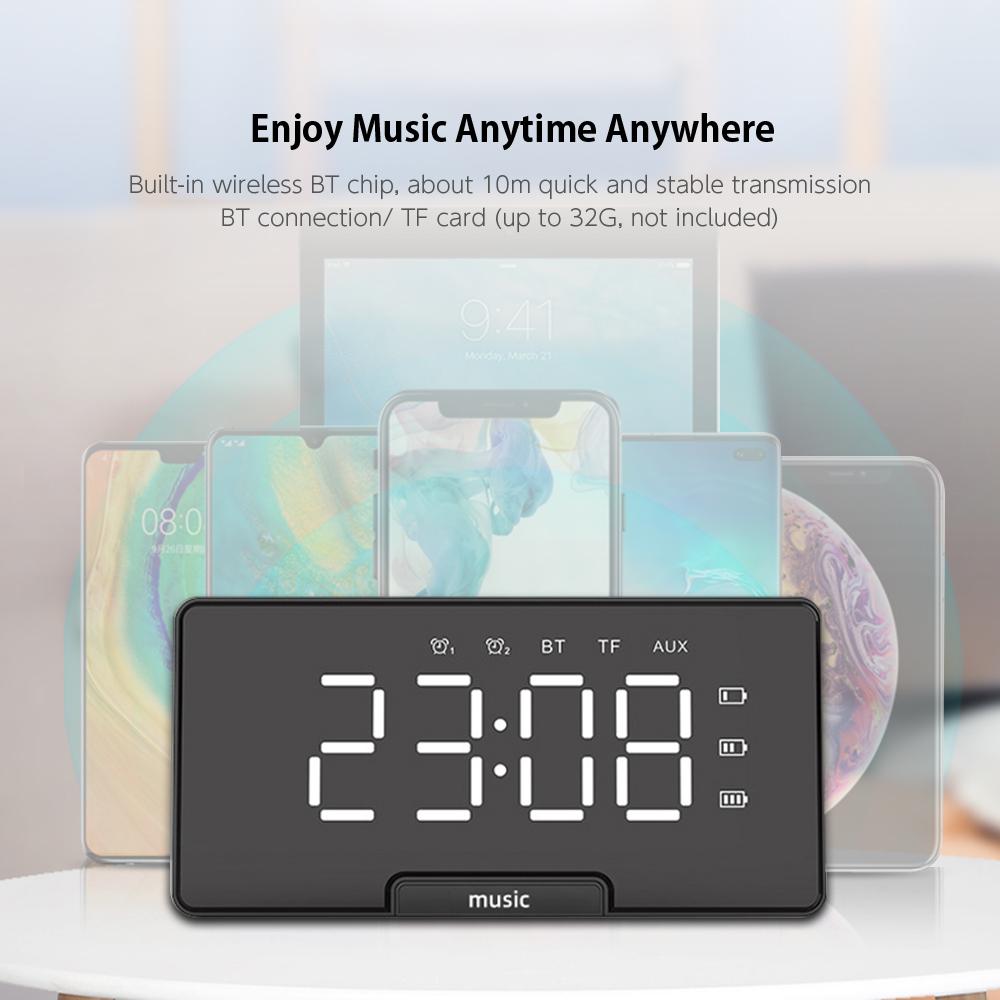 Đồng hồ báo thức mặt gương kỹ thuật số & Loa BT, màn hình LCD Báo động kép