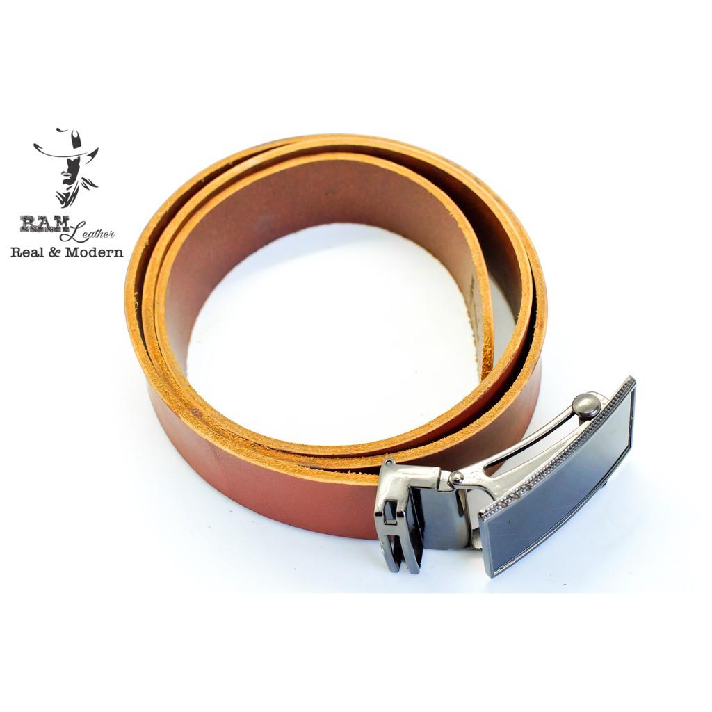 Thắt lưng nam da bò vegtan thảo mộc Ý cao cấp bền chắc khóa đen sọc chéo - RAM Leather