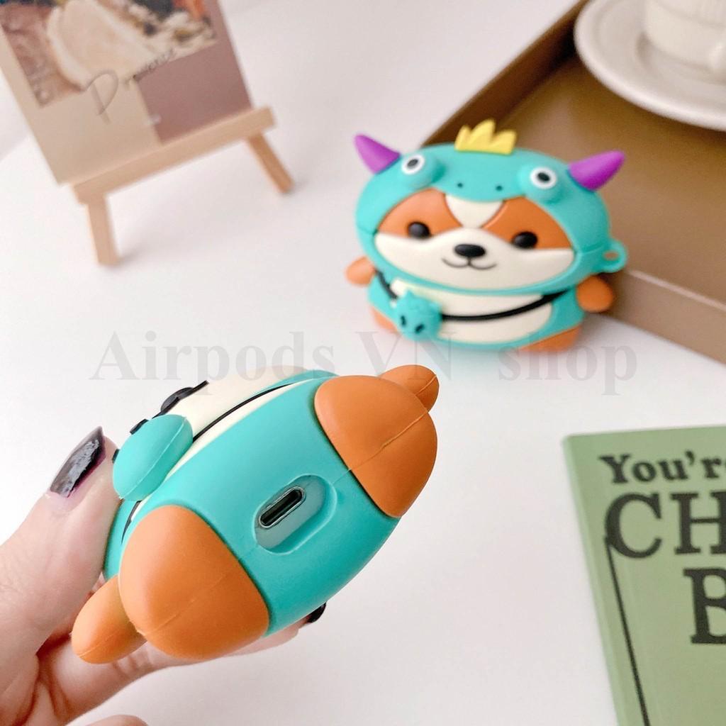 Bao Case Ốp dành cho Airpods 1/2, Airpods Pro shiba mang áo khủng long siêu xinh silicon cao cấp