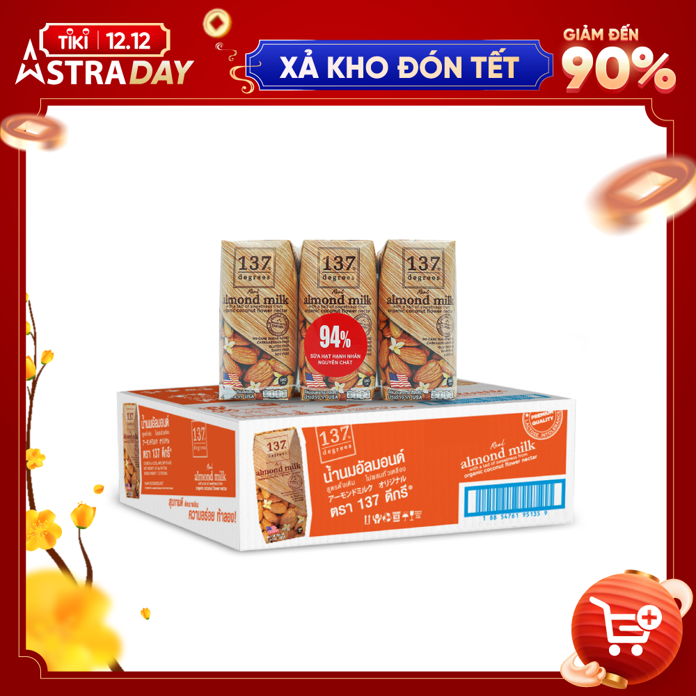 Thùng Sữa Hạt Hạnh Nhân Nguyên Chất 137 Degrees (180ML x 36 Hộp)