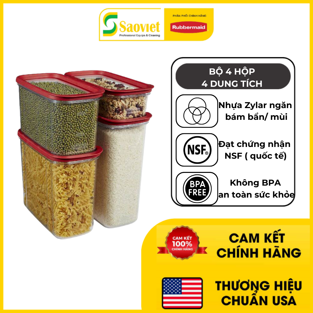 Bộ Hộp Nhựa Đựng Thực Phẩm Khô Có Nắp RUBBERMAID - SKU: 1840746 | SAOVIETCO