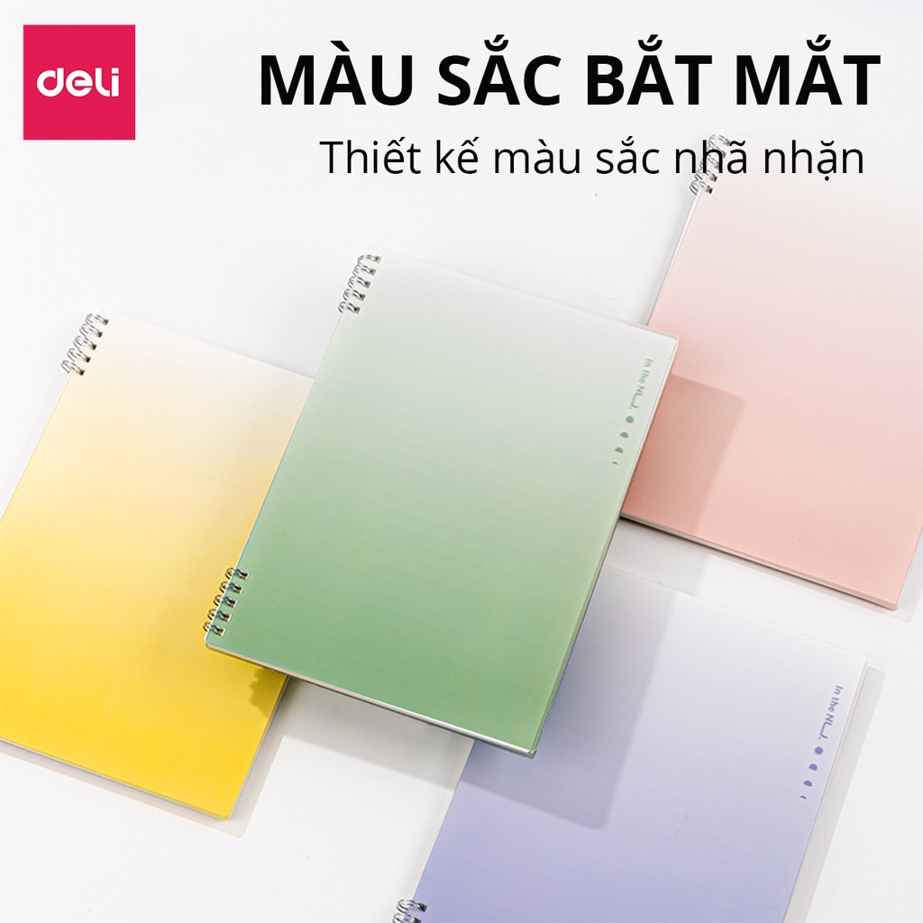 Sổ còng bìa nhựa PP Cao cấp NUsign Deli- 60 trang A5 - 4 màu bìa pastel trendy - phù hợp làm planner, tập vở học sinh, sổ tay, sổ ghi chép