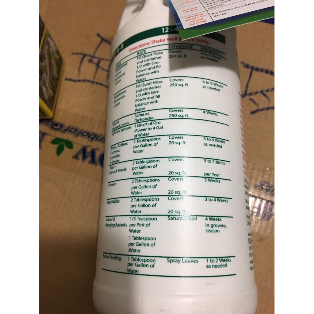 Phân Gro Power 12-4-8 nhập khẩu của Mỹ lọ 946ml