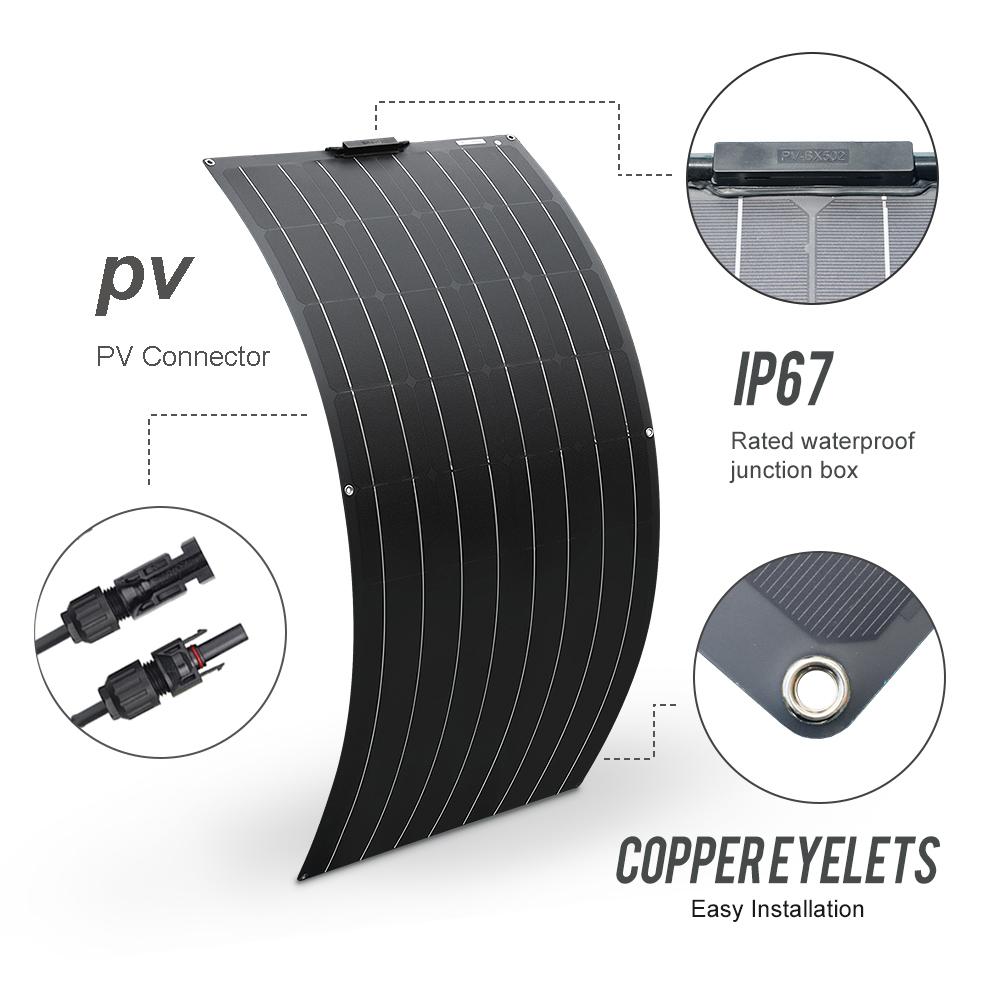 Bảng điều khiển năng lượng mặt trời 12 v Hệ thống bảng quang điện 300w 150w cho xe gia đình thuyền sạc pin ban công cắm trại du lịch linh hoạt không thấm nước Màu sắc: 300w kit