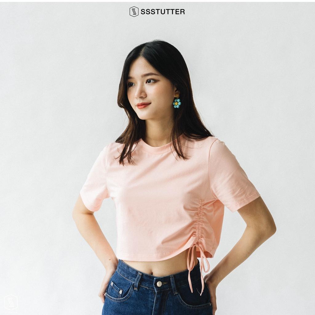 Áo croptop nữ SSSTUTTER cách điệu rút dây sườn áo tron tee