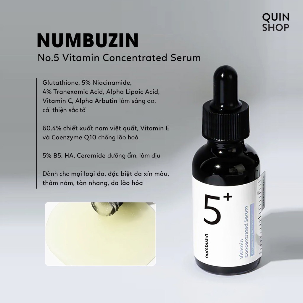 Serum Numbuzin no 5 Sáng Da Mờ Thâm Nám Numbuzin Vitamin Concentrated - Serum Dưỡng Ẩm Giúp Da Trẻ Hóa