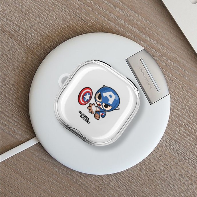 Ốp case trong suốt PC bảo vệ tai nghe Samsung Galaxy Buds Live - Buds pro Hình Siêu Anh Hùng Kèm Móc Treo