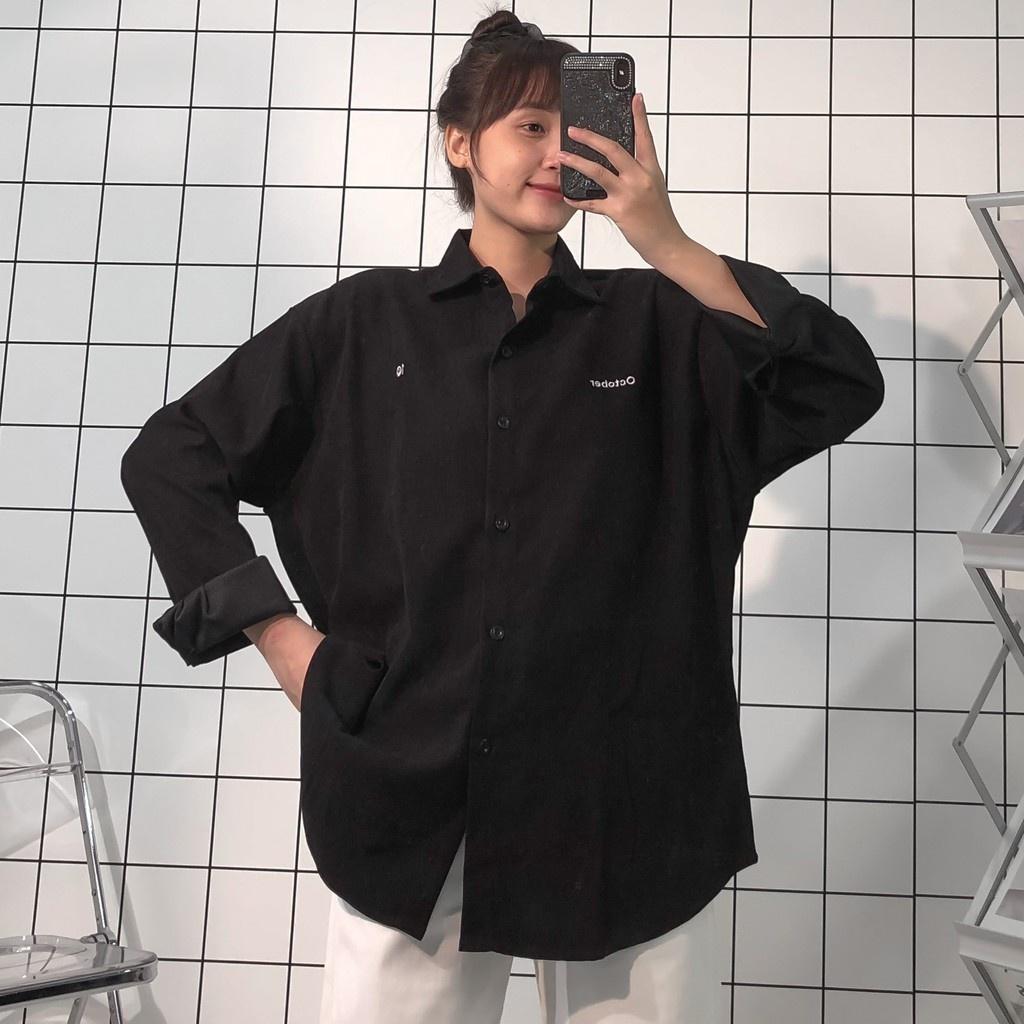 Áo sơ mi dài tay YoYo form rộng unisex nam nữ Ulzzang (Ảnh thật/ Có sẵn), Áo sơ mi tay dài vải nhung phong cách Hàn Quốc thời trang cho bạn trẻ