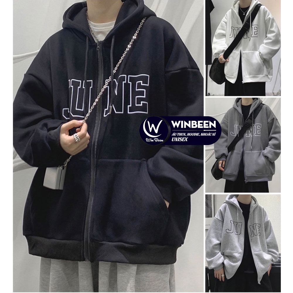 Áo Khoác Jacket Hoodie Zip Nỉ Thu Đông Nam Nữ JUNE Unisex Form Rộng