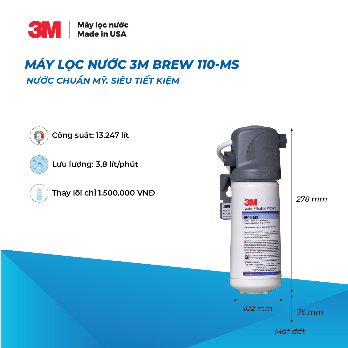 Máy Lọc Nước 3M Brew110-MS Không Dùng Điện Công Suất 13,247L