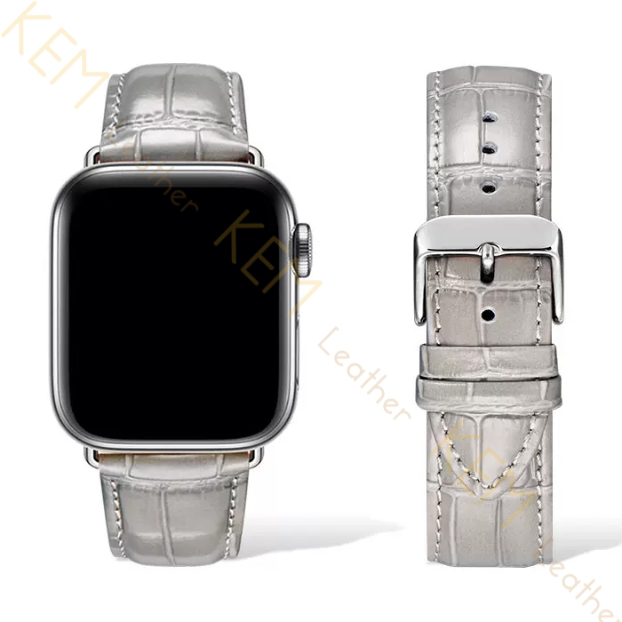 Dây Đồng Hồ Thay Thế Dành Cho Apple Watch 48 Ultra 45/44/42mm - 41/40/38mm, Chất Liệu Da Cá Sấu Cao Cấp Màu Xám Tương Thích Các Phiên Bản Series 8/7/6/5/4/3/2/1/SE Bảo Hành 12 Tháng