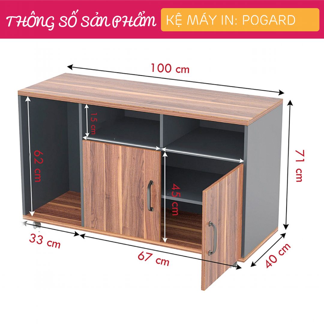 Kệ để máy in gỗ hiện đại SMLIFE Pogard | Gỗ MDF dày 17mm chống ẩm | D100xR40xC71cm