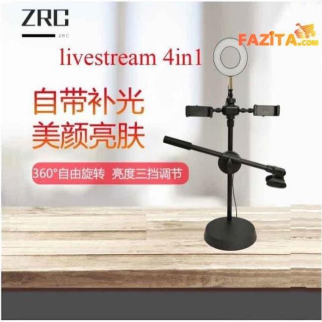 Đèn Live Stream 4in1 Để Bàn Có Chân Đỡ Micro LivesTream Hai Điện Thoại - Bộ Giá Đỡ Điện Thoại Livestream 4in1