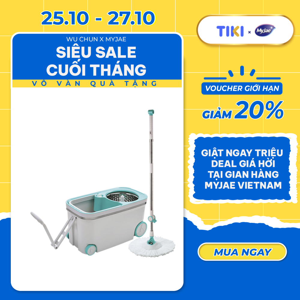 [Tặng Bông Lau] Bộ Lau Nhà MyJae Đài Loan Sợi Microfiber Xoay Siêu Tốc 360 Độ Thông Minh 129.5cm