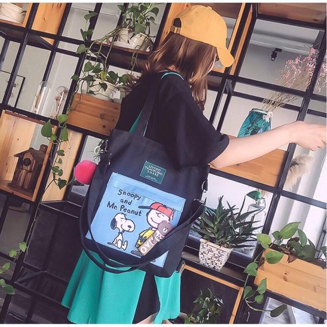 Túi Tote Thời Trang Cậu Bé Và Chú Chó Đi học Balo Ulzzang