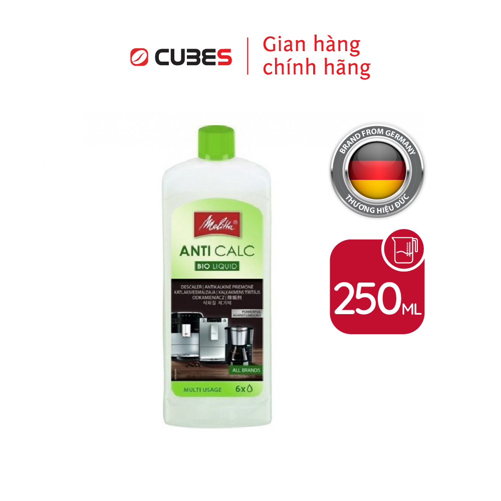 Dung dịch lọc cặn máy pha cà phê Melitta Anti Calc Bio Liquid Descaler Multi Usage 250ml - Hàng nhập khẩu từ Đức