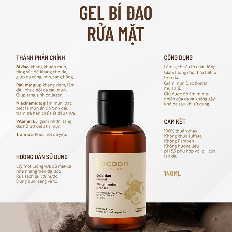 Bộ gel rửa mặt bí đao cocoon 140ml + Toner nước cân băng da bí đao cocoon 140ml