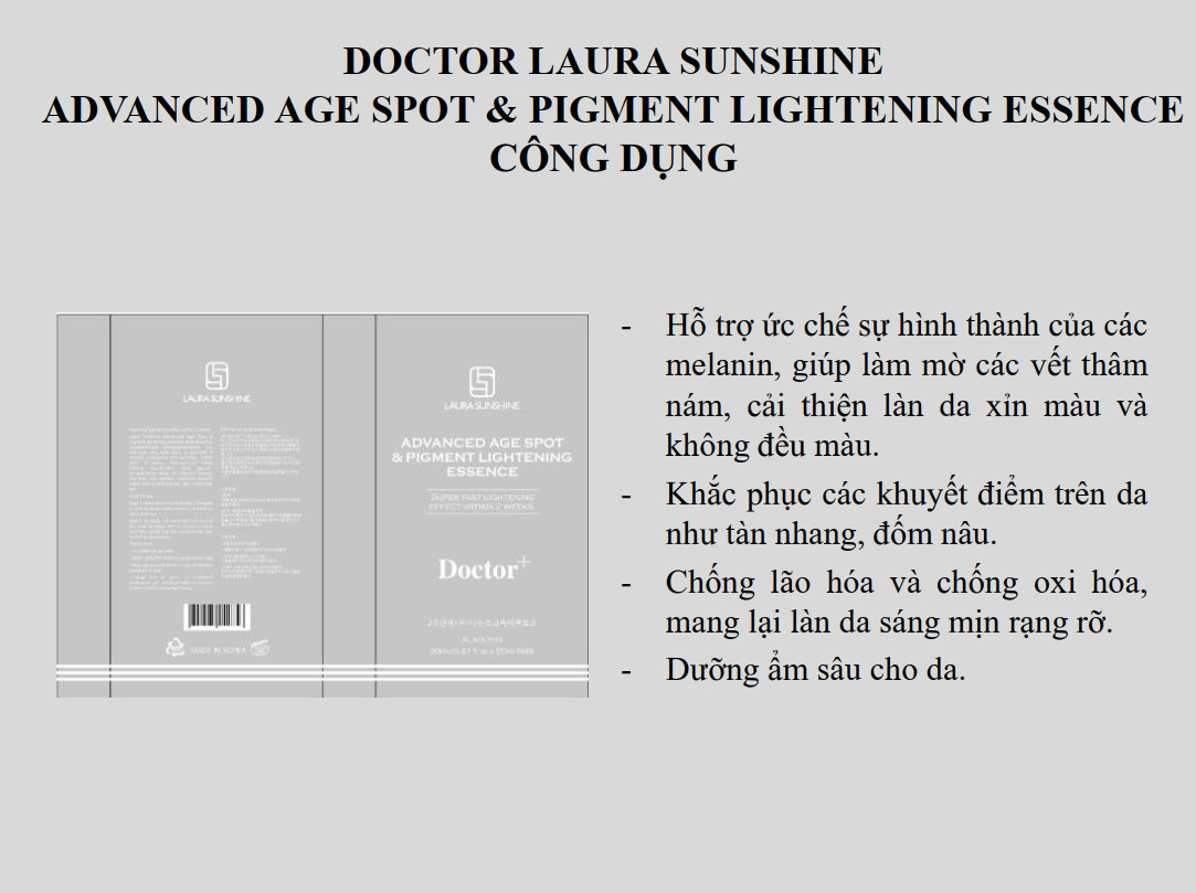 Tinh Chất Dưỡng Trắng và Mờ Thâm Nám Hàn Quốc Doctor Laura Sunshine Advanced Age Spot &amp; Pigment Lightening Essence 40ml