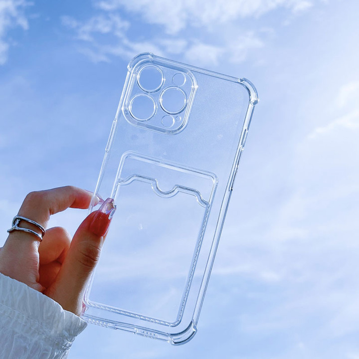 Ốp Lưng Cài thẻ Cho iPhone 14 Pro Max, 14 Pro, 13 pro Max, 13 Pro, 12 Pro Max, 12 Pro, 11 Pro Max, Xs Max Trong suốt, bảo vệ camera, cài thẻ tiện lợi