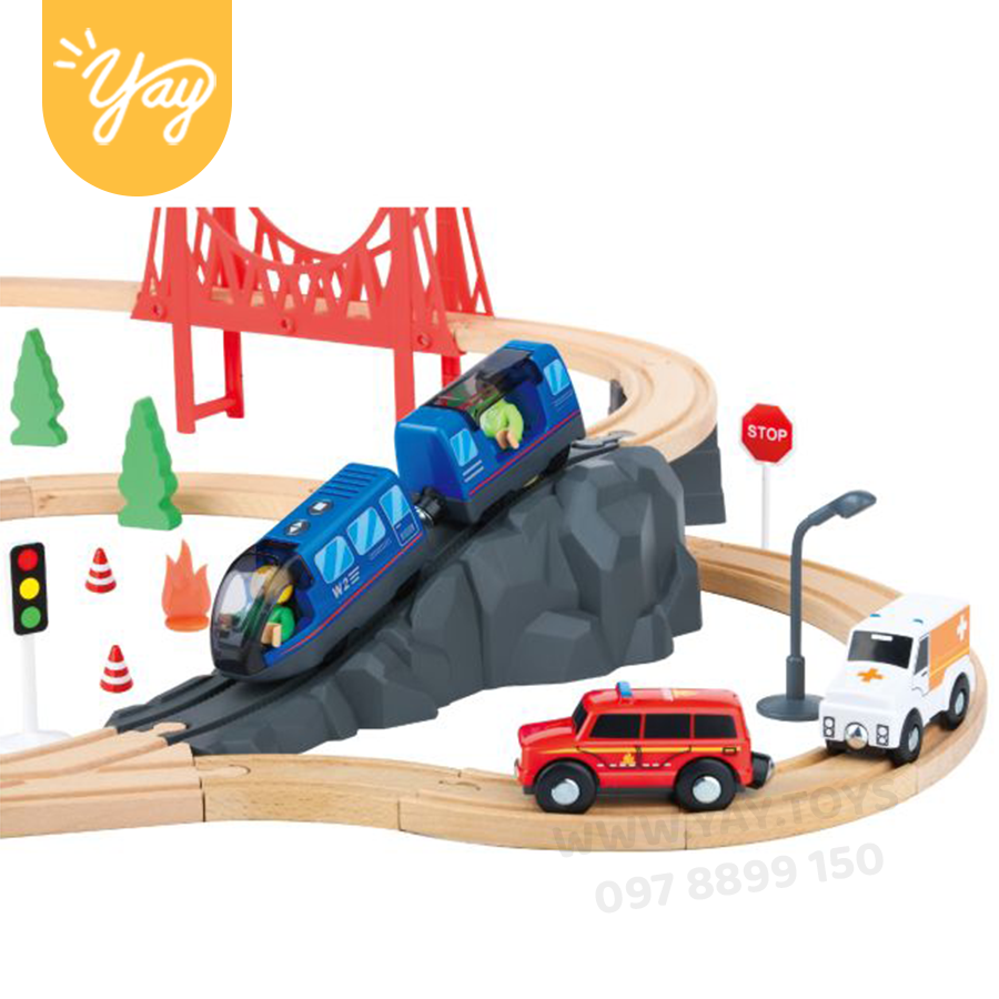 Mô Hình Đồ Chơi Đoàn Tàu Gỗ Từ 50-70 Chi Tiết Chạy Được Cho Bé 3+ - Tooky toy