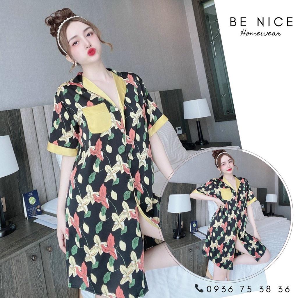 Váy lụa cổ bẻ với nhiều họa tiết xinh xắn cho nàng nhà Be Nice Homewear