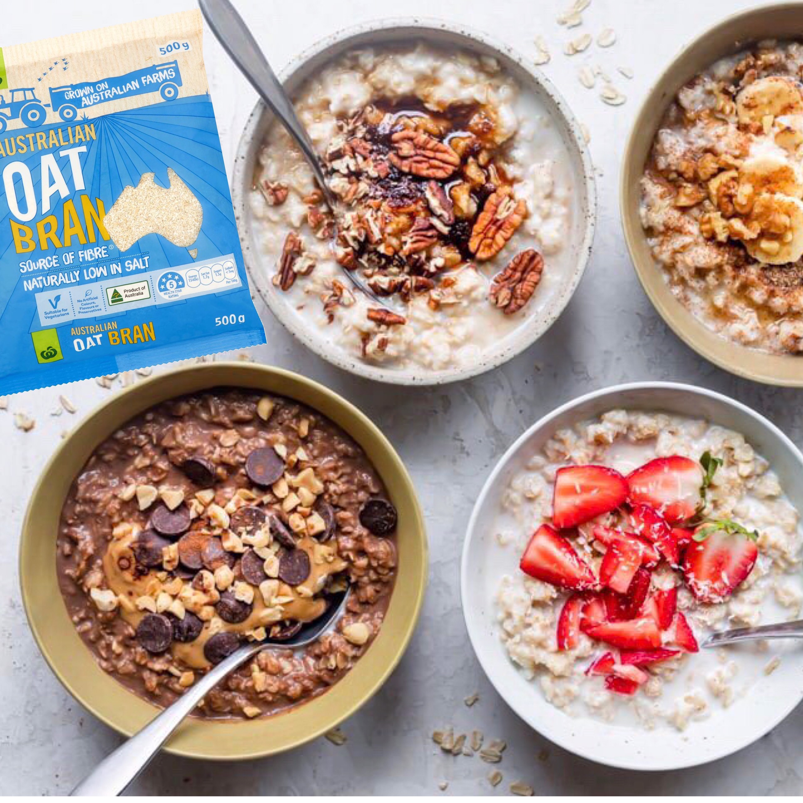 Yến Mạch Ăn Liền Woolworths Oat Bran - Phù Hợp Ăn kiêng, Giúp Giảm Cân, Giảm Cholesterol Trong Máu, Kiểm Soát Đường Máu, Tăng Cường Miễn Dịch - Bịch 500gr