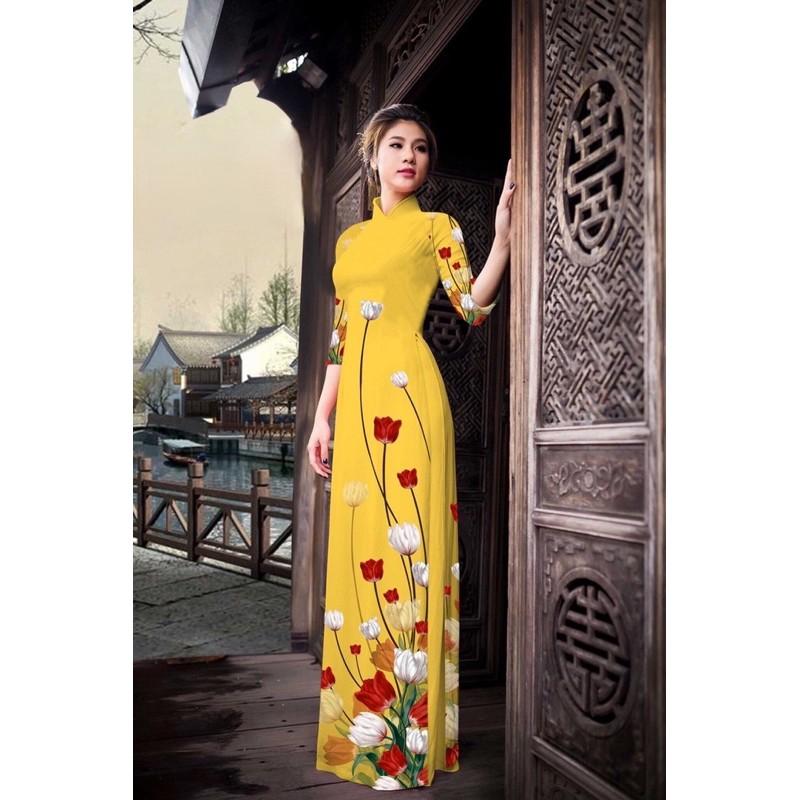 Vải áo dài hoạ tiết hoa tulip