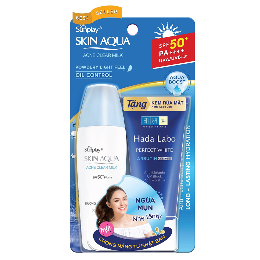 Sữa Chống Nắng Ngừa Mụn Sunplay Skin Aqua Acne Clear SPF 50+ PA++++ (25g) + Tặng Kem rửa mặt Hada Labo 25g