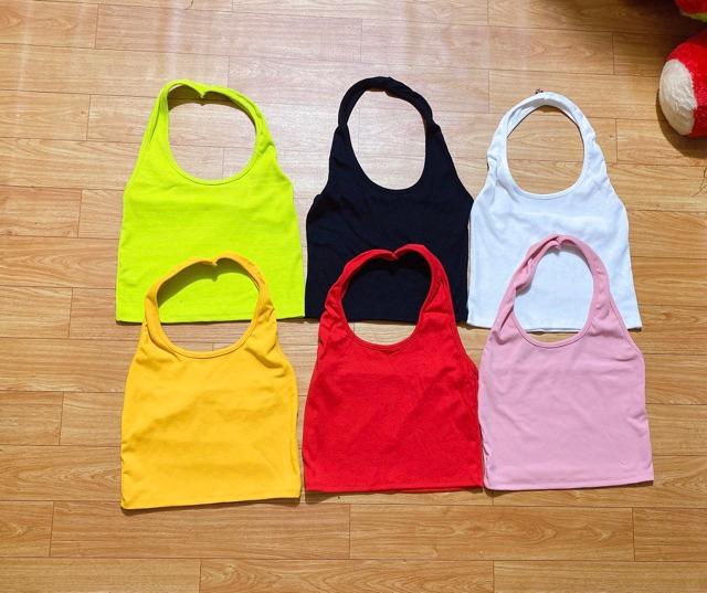 Áo croptop kiểu yếm dây chồng cổ chất thun gân len Free Size dưới 53kg dành cho nữ cá tính sexy gợi cảm