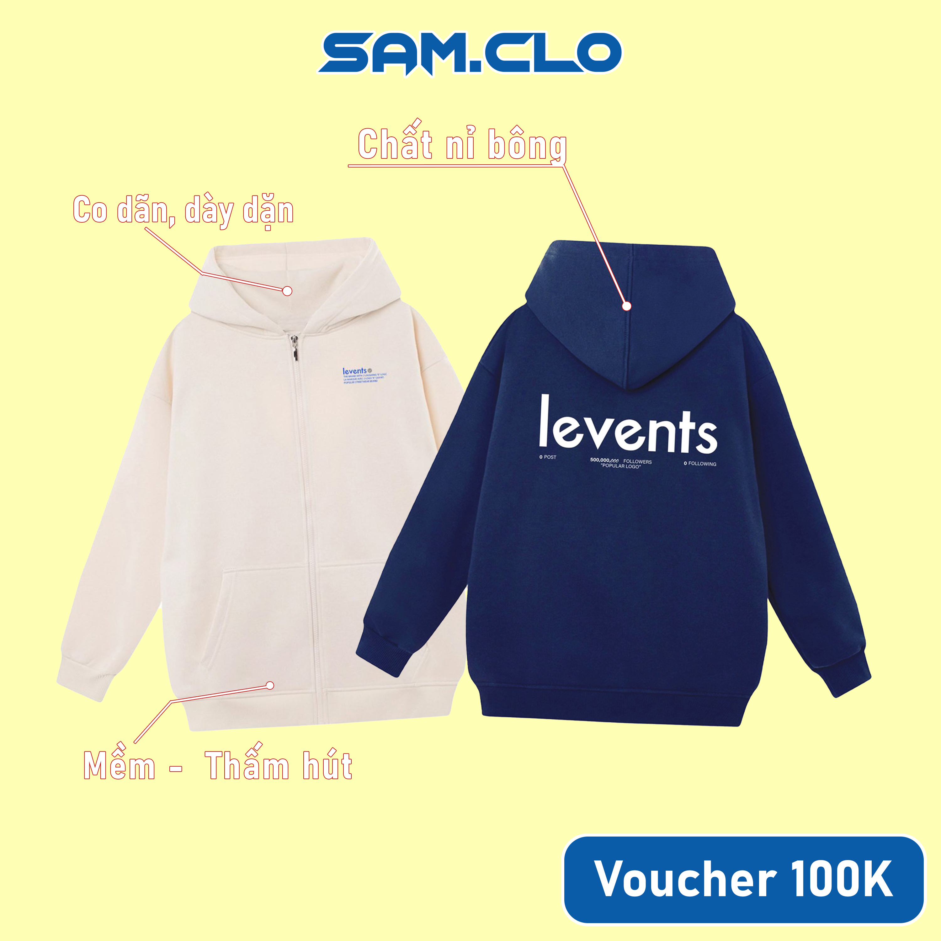 Áo khoác Hoodie Zip nam nữ SAM CLO - Áo khoác nỉ có mũ tay dài thu đông freesize dáng unisex ZIP LEVENTS