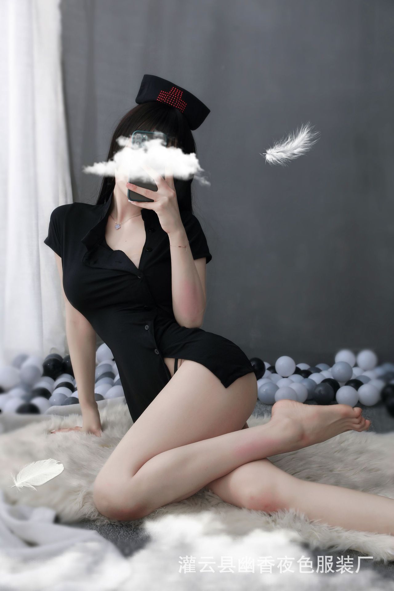 Váy ngủ kiểu y tá vô cùng sexy kèm mũ y tá và quần lót lọt khe VN17 (tặng thêm 1 quần lót lọt khe đính hạt sexy), Đầm ngủ cosplay gợi cảm, Freesize