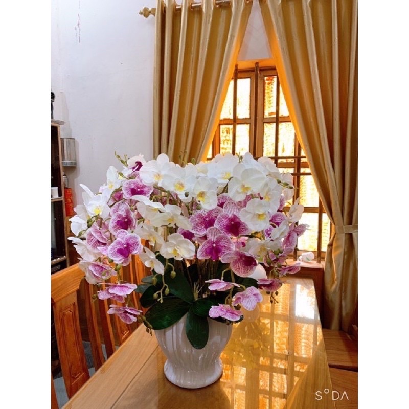 Cành hoa Lan hồ điệp giả - 1 cành - 3 nhánh - 12 bông - dài 100cm - Nhiều loại màu - Cây giả, hoa lụa trang trí nhà cửa