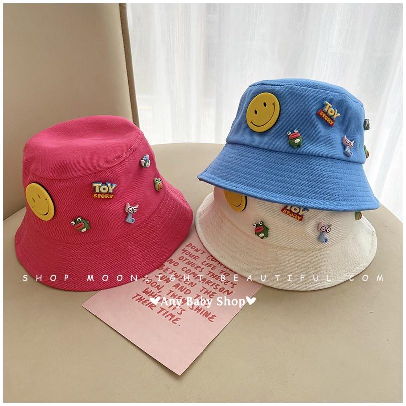 Mũ nón Bucket thời trang đính sticker mặt cười,Toy story cho bé trai và bé gái 8 màu siêu cute hột me