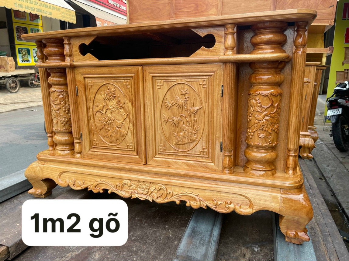 Kệ tivi cột nho gỗ gõ đỏ ngang 1m4