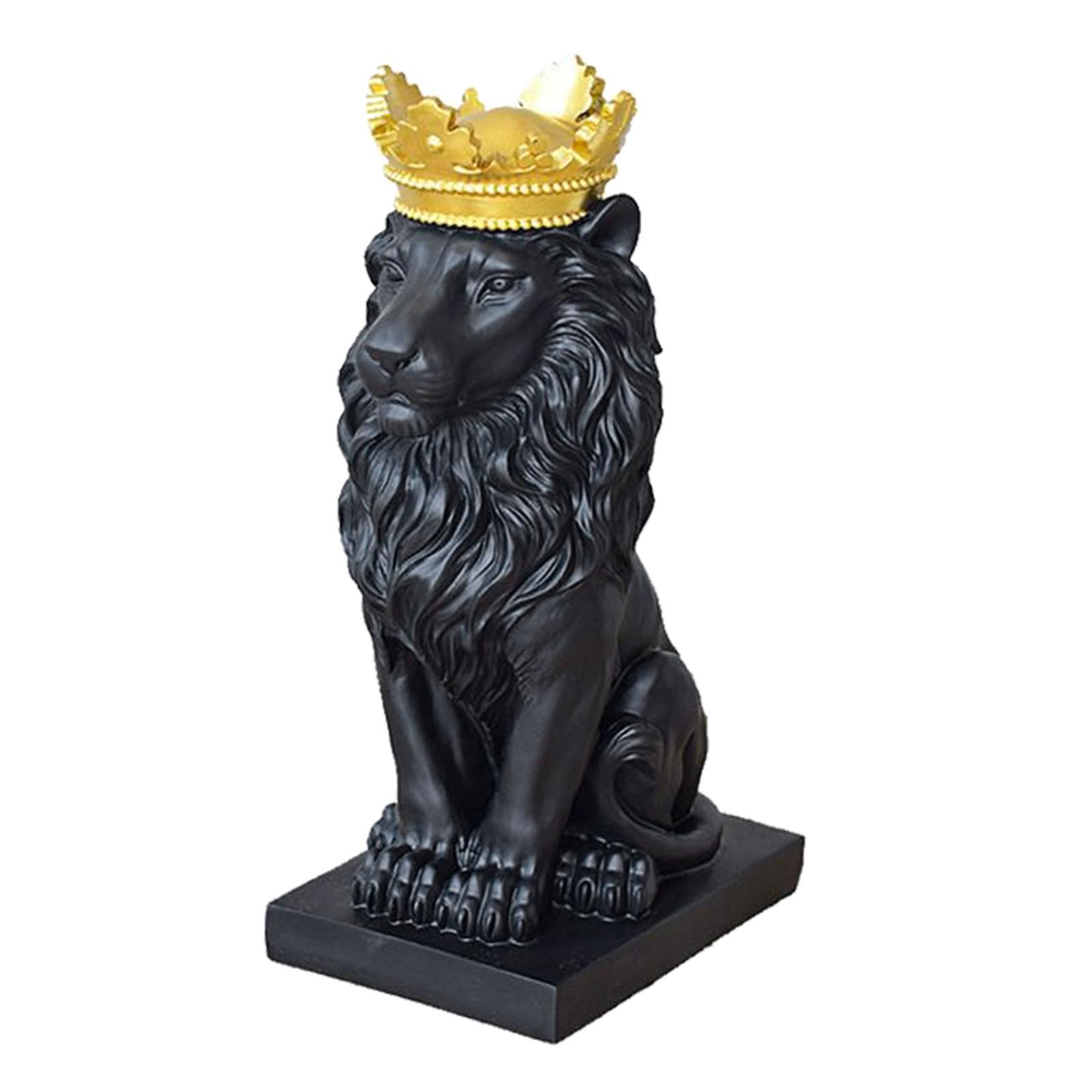 Lion Statue  Animal Ornament Resin Home Sculpture Figurine Decor Black