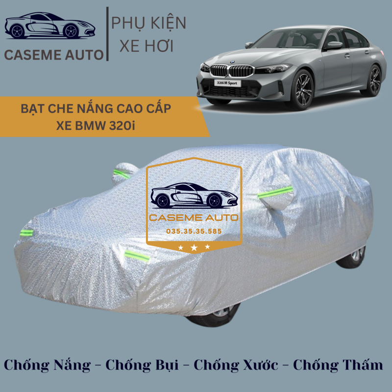 [BMW 320i] Bạt phủ xe ô tô tráng nhôm cao cấp dành cho xe BMW 320i , 3 lớp chống nóng, chống thấm, chống bụi - Hàng Chính Hãng