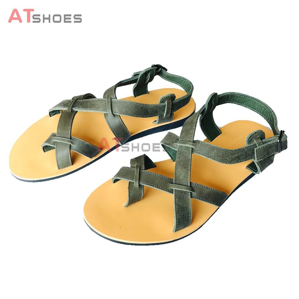 Dép Da Nam Nữ Cao Cấp Da Bò Thật Dép Sandal Unisex Hàng Thiết Kế Trẻ Trung Atshoes ATXD31 (Rêu