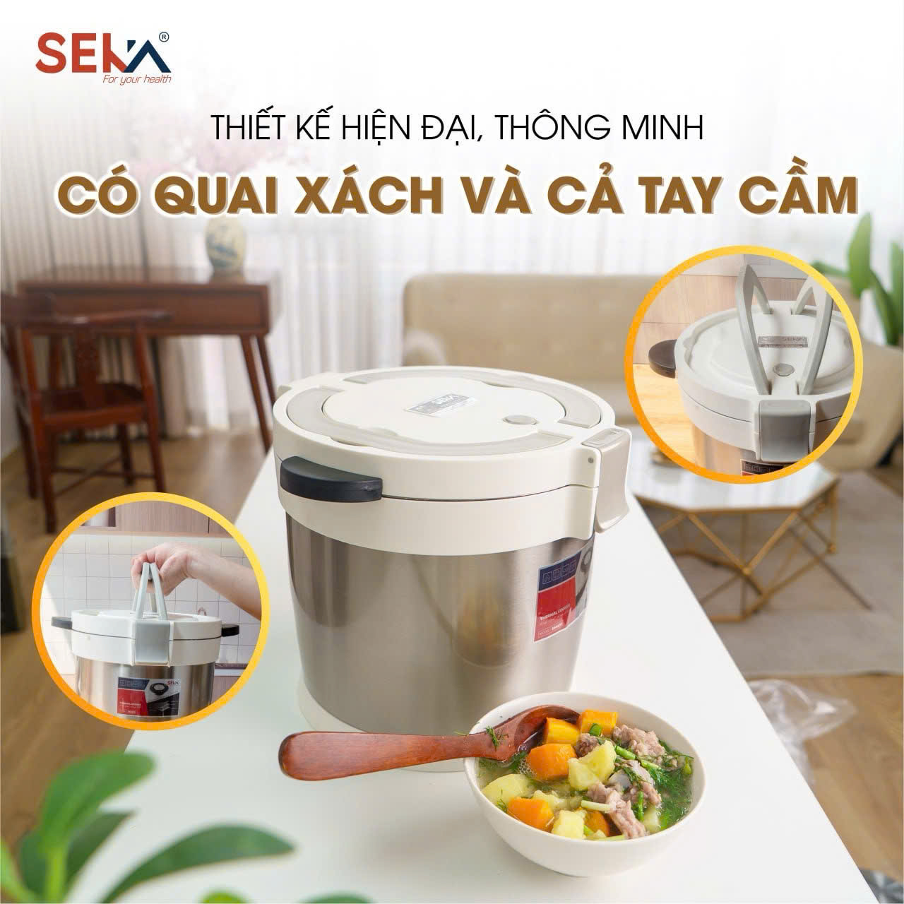 Nồi Ủ Chân Không SEKA SK6630 Dung Tích 7L inox304 Giữ Nhiệt Đến 24h Siêu Tiết Kiệm Nhiên Liệu - Hàng Chính Hãng