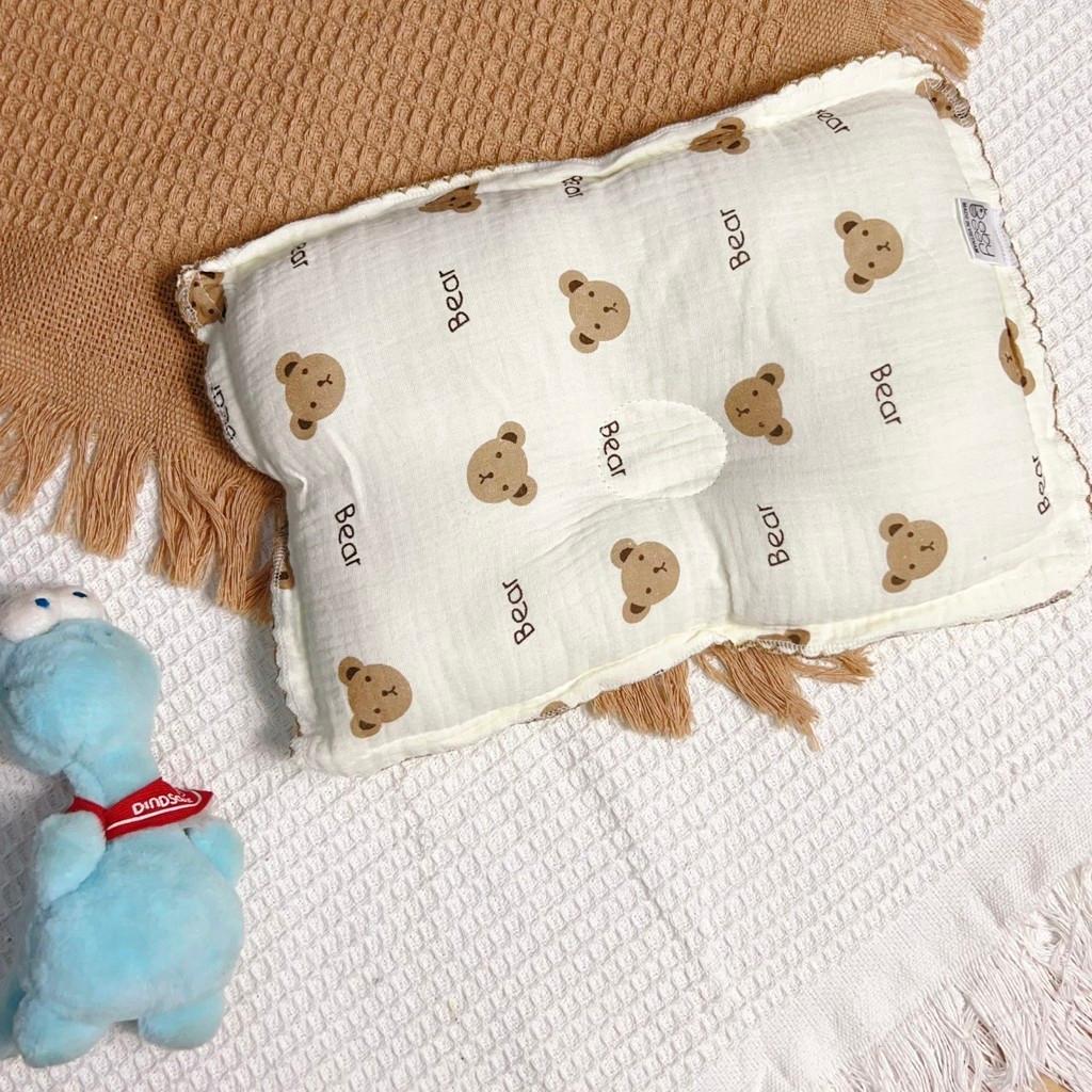Gối xô Organic muslin chống bẹp đầu chất vải mềm mịn, thấm hút mồ hôi, thoáng khí cho bé, độ cao 2 cm
