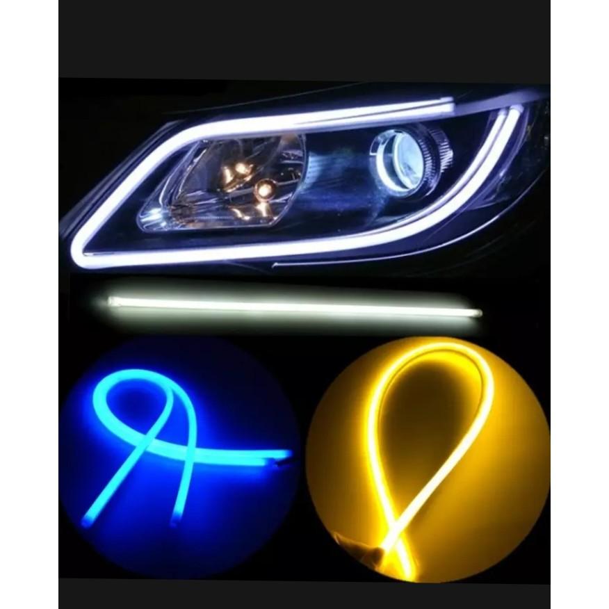 Cặp dây đèn led mí xe hơi kết hợp xi nh siêu mỏng 4mm-Màu Trắng -Vàng, Bộ 2 Dây Đèn Mí Ô Tô