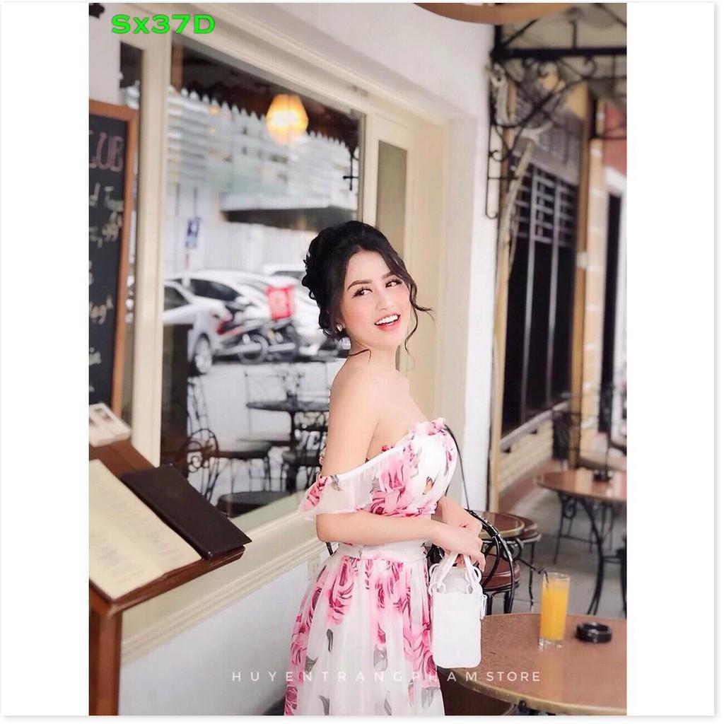 Đầm xòe voan hoa trễ vai cực xinh cho các nàng