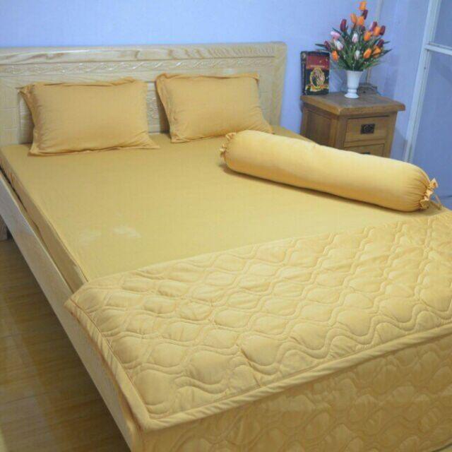 Bộ 4 Món Ga Gối Thun Mát Mềm Cao Cấp - Vàng