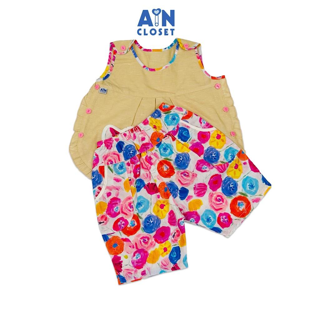 Bộ quần áo Lửng bé gái hoạ tiết Hoa Túi Tim Cotton - AICDBGUKIHOM - AIN Closet