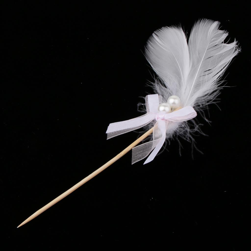 Cake Topper Insert Sticks with Feather Wedding Party Cake Decoration White