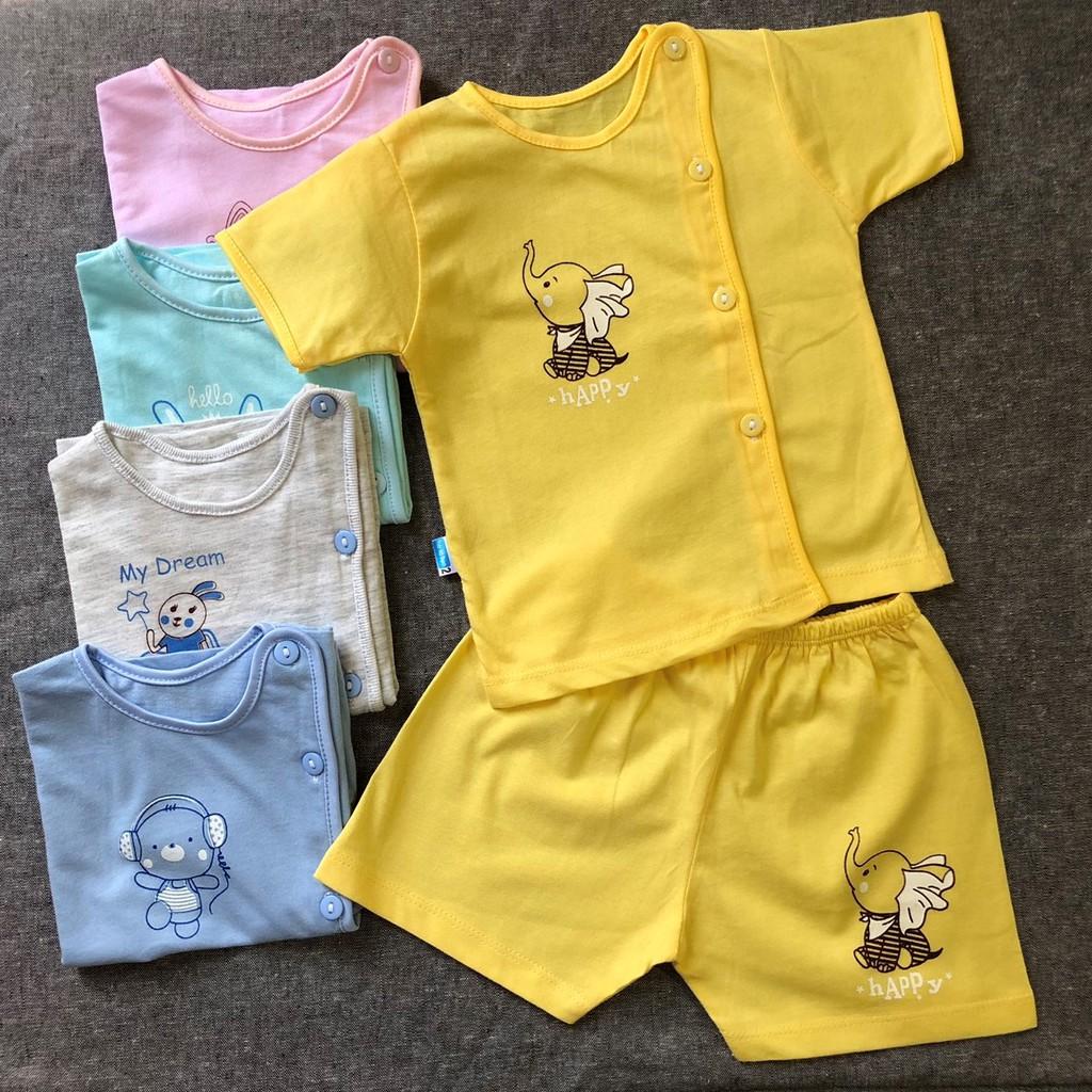 COMBO GIÁ SỈ - Combo 10 áo sơ sinh cotton màu tay ngắn cài nút lệch Thái Hà Thịnh